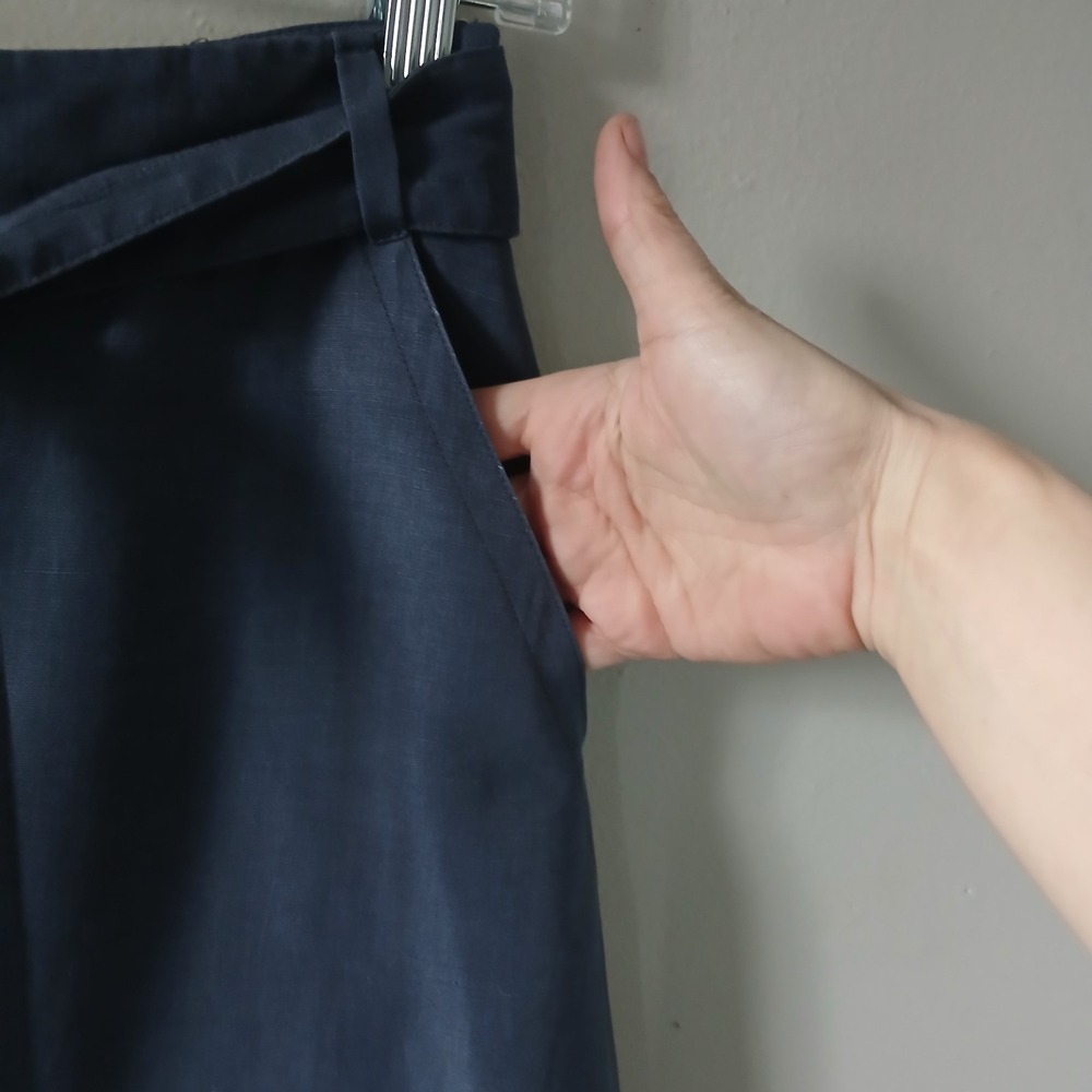 Max Mara Women's Size 2 Gray Button Back Midi Skirt Linen Silk Tie Waist - Picture 6 of 16